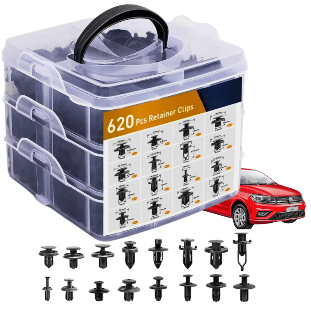 Kit 620 Presilhas Grampo Fixador Parabarro, Parachoque Universal Carro – Clipe Acabamento Automotivo
