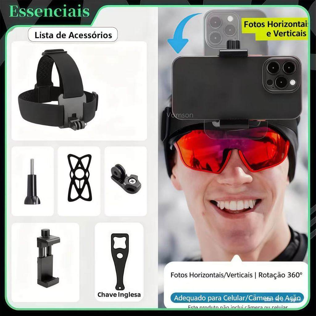 Suporte De Cabeça Universal Para Celular/Iphone/Samsung/Xiaomi/Huawei/Gopro Hero Sjcam