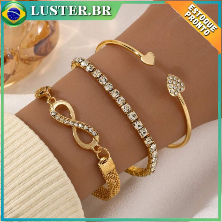 3 Pçs Conjunto Pulseira Vintage Banhada A Ouro Co