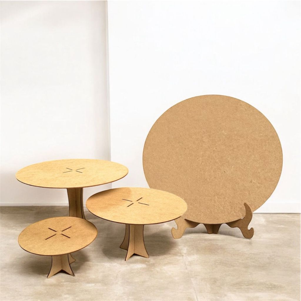 Trio de Boleira e Painel 50x50cm Para Decoração de Mesas e Festas de Aniversário Kit em MDF