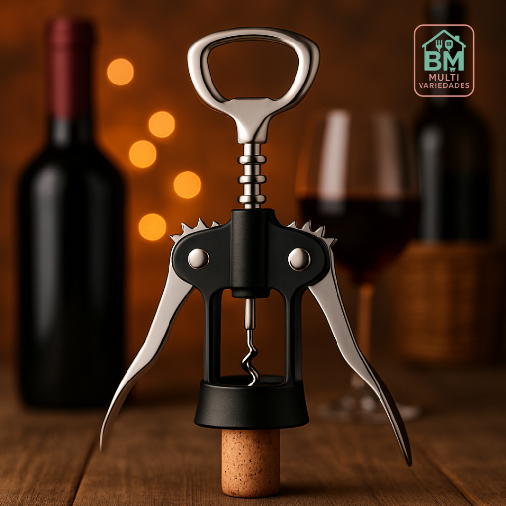Saca Rolha Abridor de Garrafas Manual Santiago Em Inox para Vinho e Cerveja