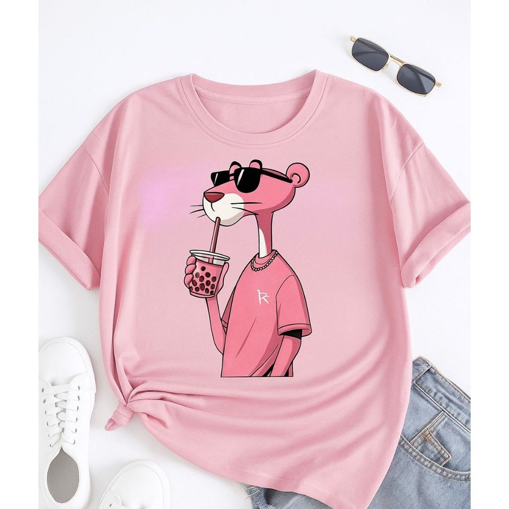 camisa femenina da pantera cor de rosa estilosa
