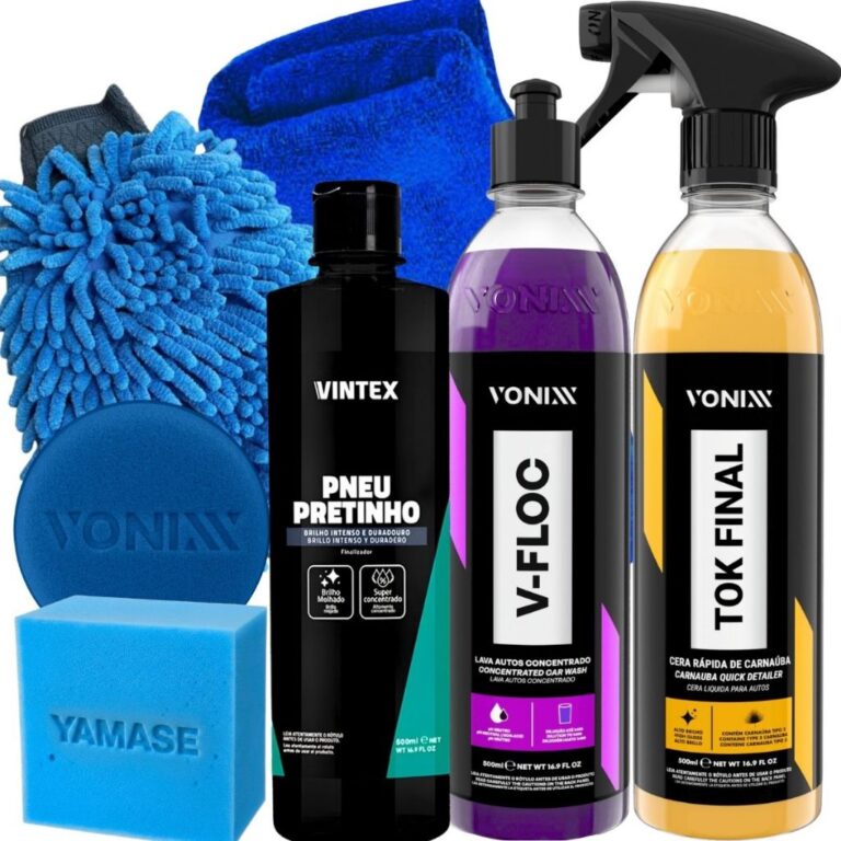 Kit Para Lavar Moto Pneu Pretinho Shampoo V-Floc C