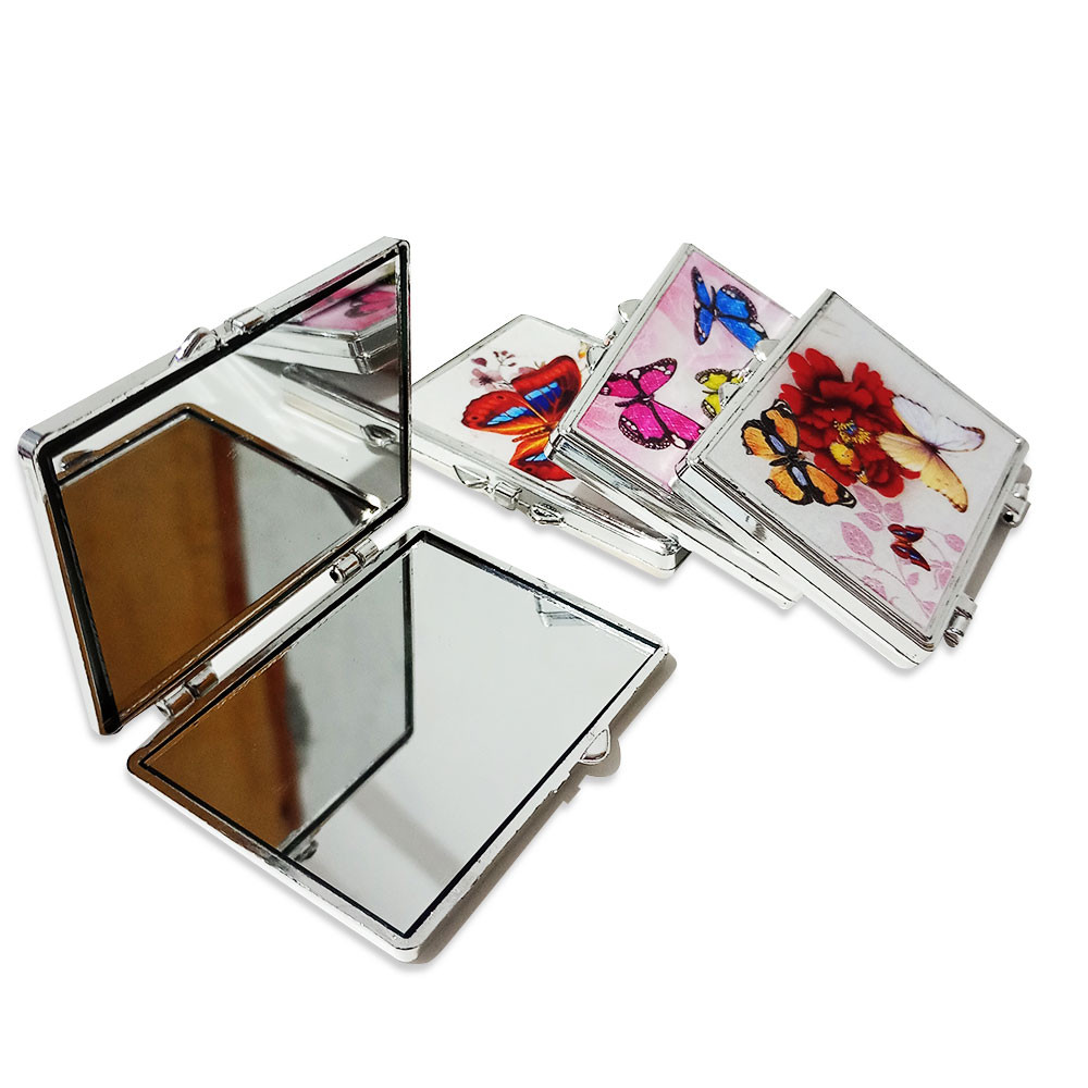 Kit 3 Espelhos de Bolso Estampas Femininas Sortidas Modelo Borboletas Retangular