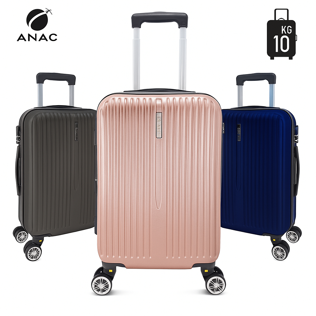 Mala de Bordo 8/10KG Rígida ANAC ABS Rodas 360° Removíveis | Cadeado TSA