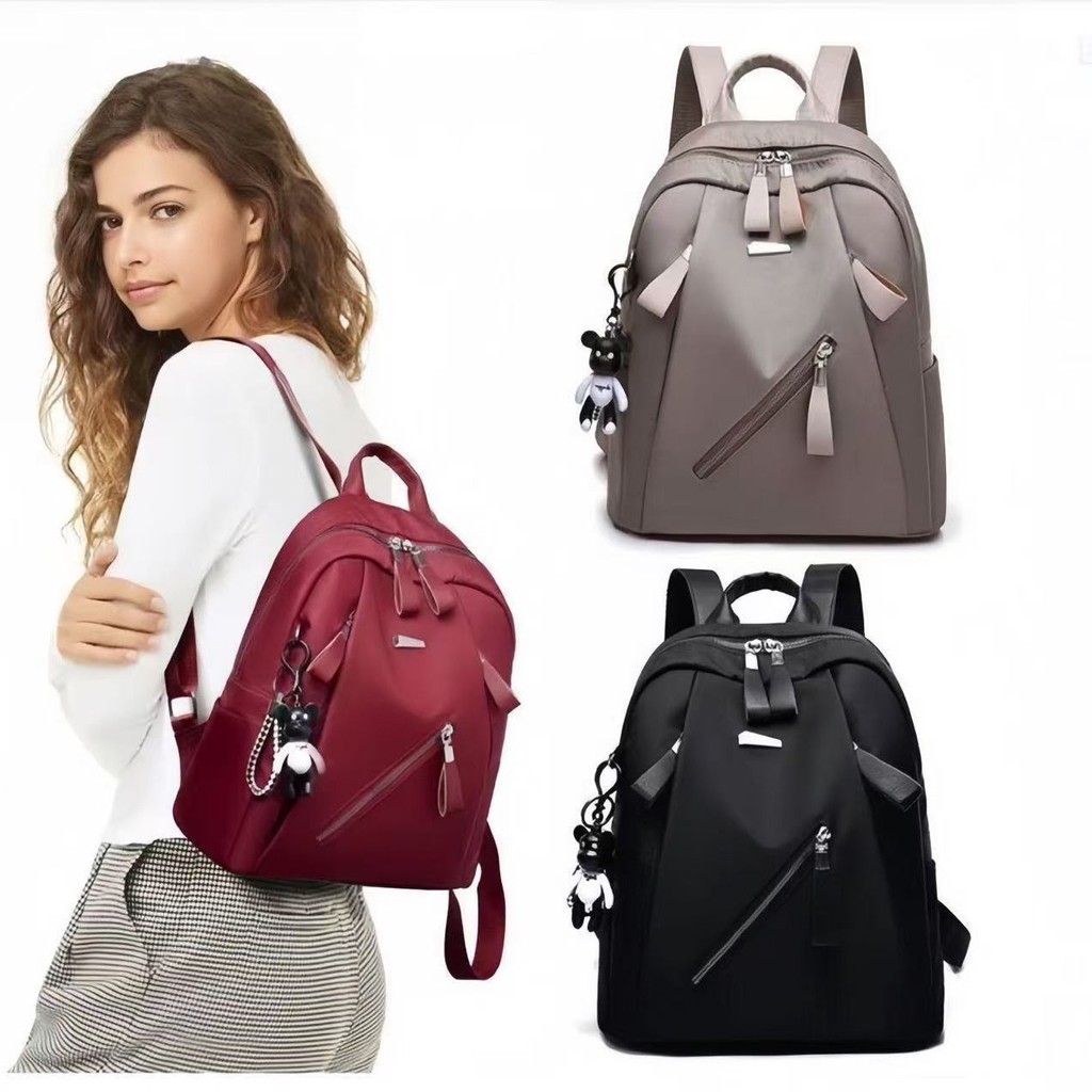 Mochila Feminina De Alta Qualidade Vintage Com Multi-zip Escolar Flexível nylon Para Viagem