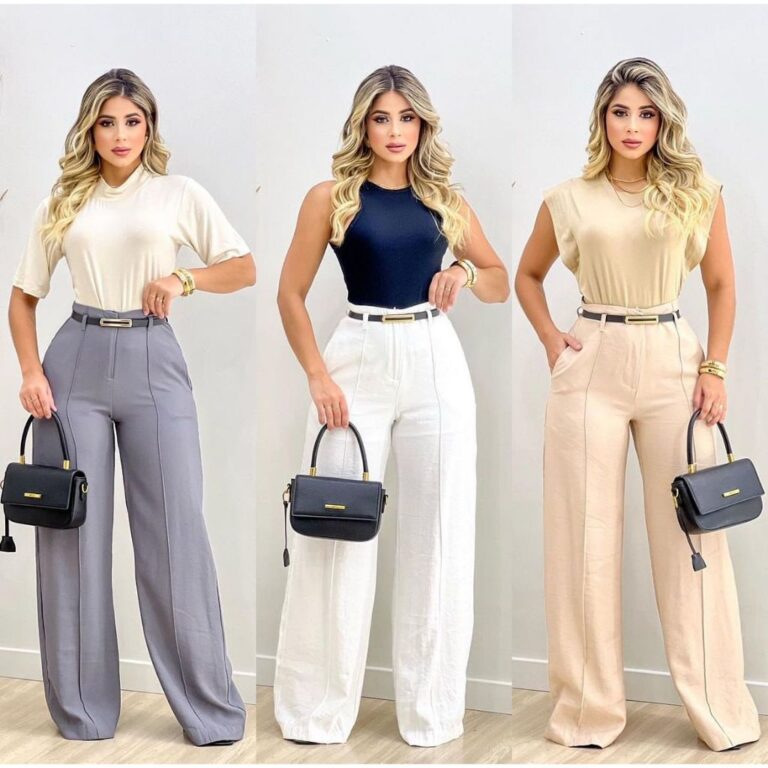 Calça Feminina Pantalona Wide Leg Duna com Botão