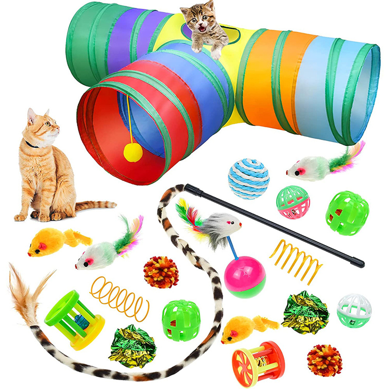 Pet Brinquedo para Gato – Túnel Engraçado/ Vara de Pelúcia/ Rato/ Combinação de Brinquedos