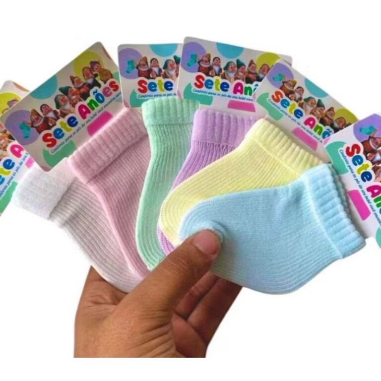 Kit 12 Pares de Meias para Bebê Recém Nascido &#