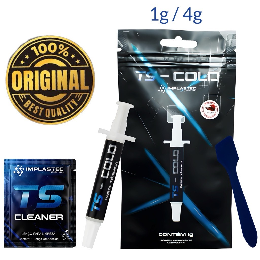 Pasta Térmica Alta Performance Implastec TS COLD 10,5w/m.k 1g e 4g Para Processador PC Notebook CPU