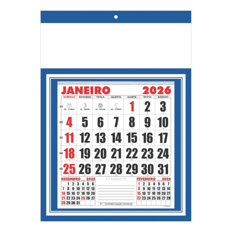 Folhinha 2026 Calendário de Parede