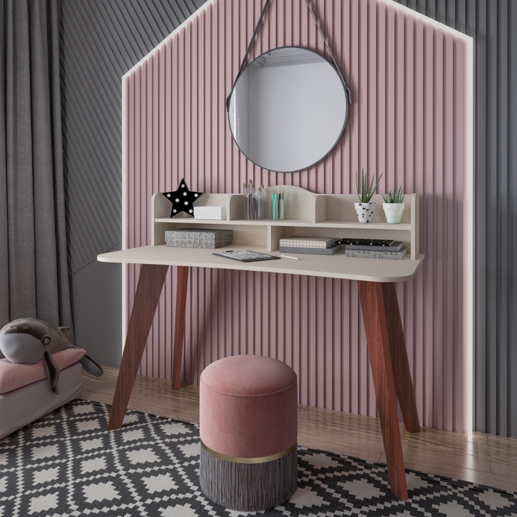 Mesa Escrivaninha Com Nichos Escritório Home Office Minimalista