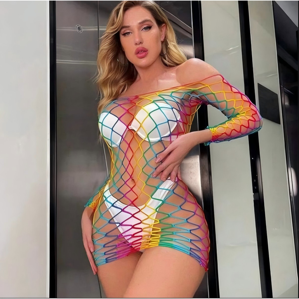Vestido de festa praia sexy colorida com detalhes vazados com elástico