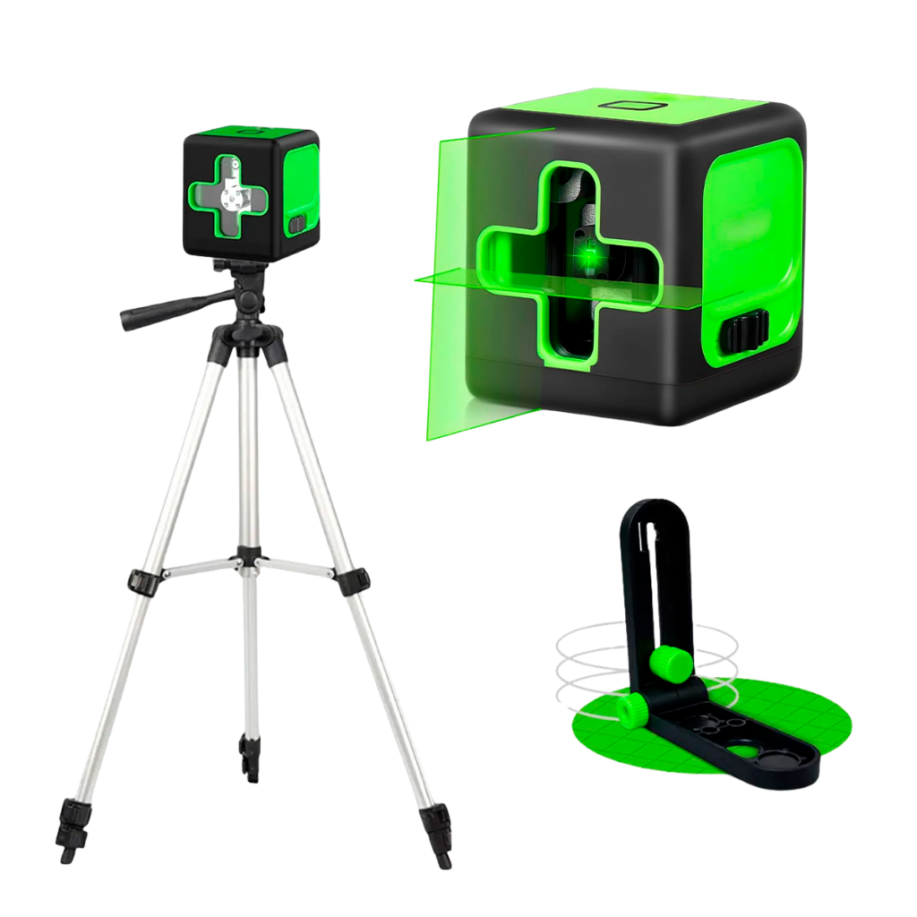 Nível A Laser De Precisão 360° 2 Linhas Verde Auto Nivelante 20M + Tripé Ajustável Profissional