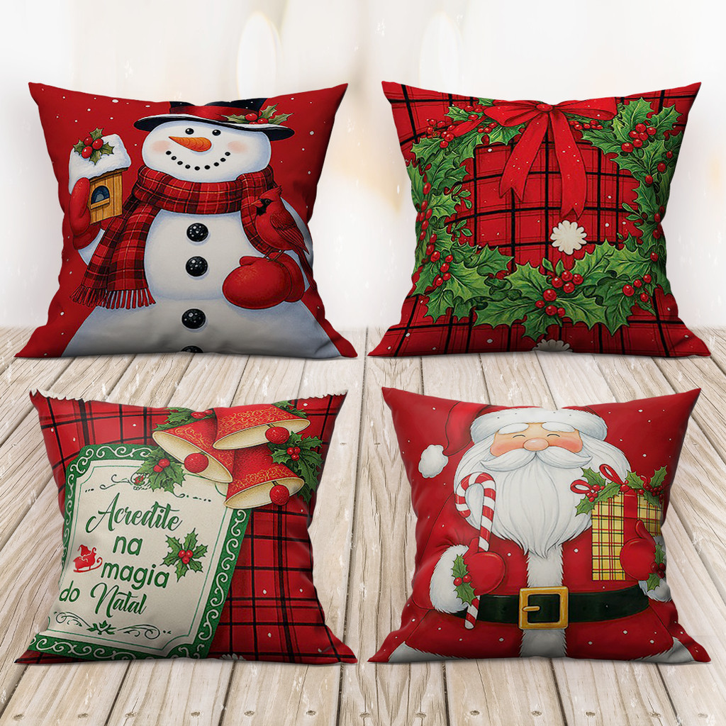 Kit Com 04 Capas De Almofadas 45×45 Em Oxford NATAL 06