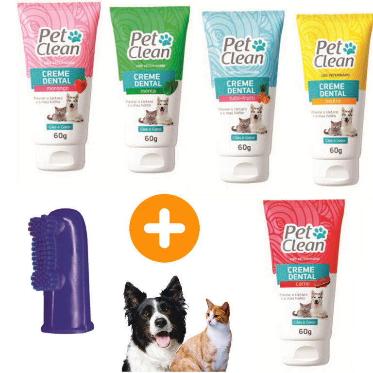 Kit Creme Dental + Escova Dedeira para Cães Gato 