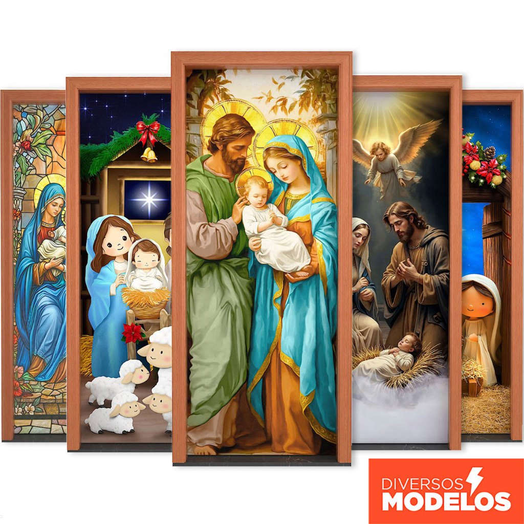 Capa de Porta Decoração Natal Cristão Em Tecido Religioso Veste Porta Sublimado 0,80×2,10m