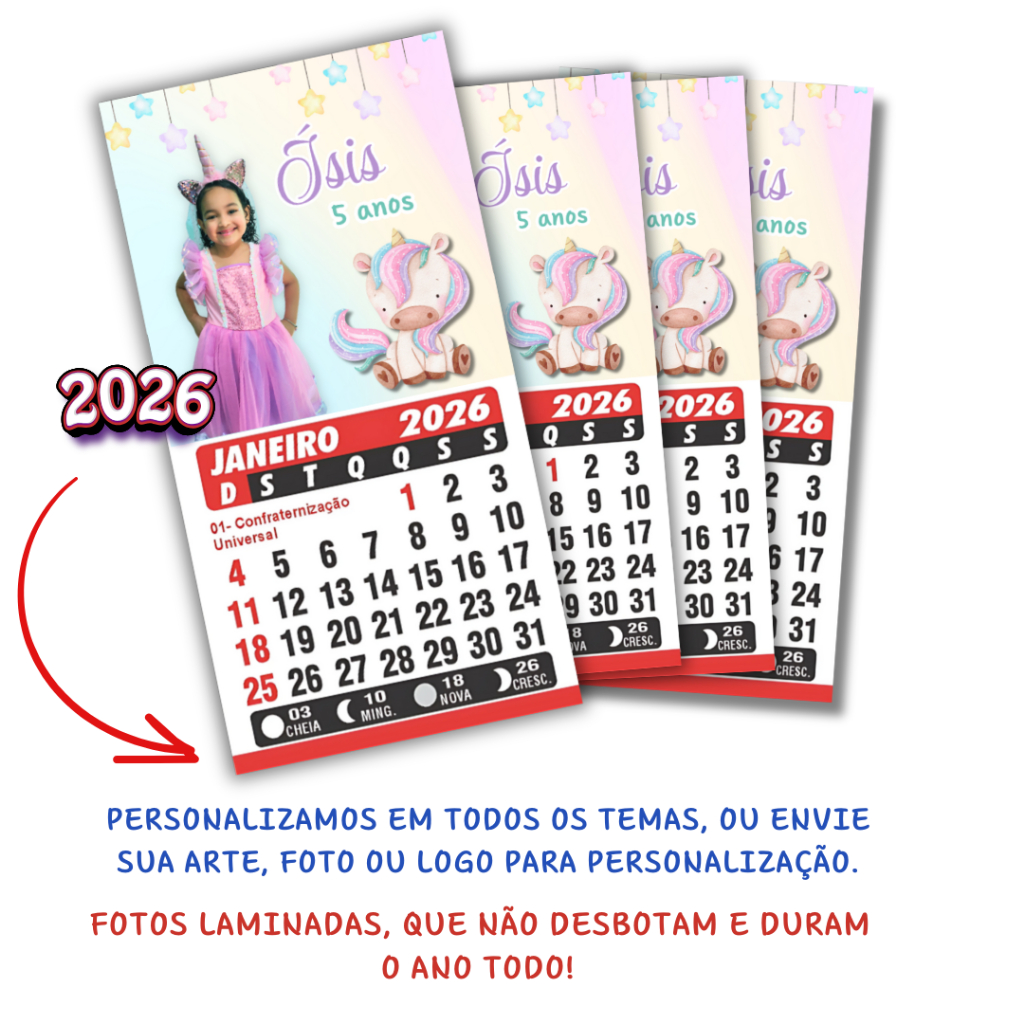20 a 100 Lembrancinha Calendário 2026 Imã P/ Geladeira / Personalizado Todos Os Temas