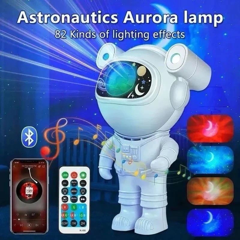 Luminaria Projetor De Luz Astronauta Lua Bluetooth Alto Falante Galaxy Ligth Estrelas Cor Da Estrutu