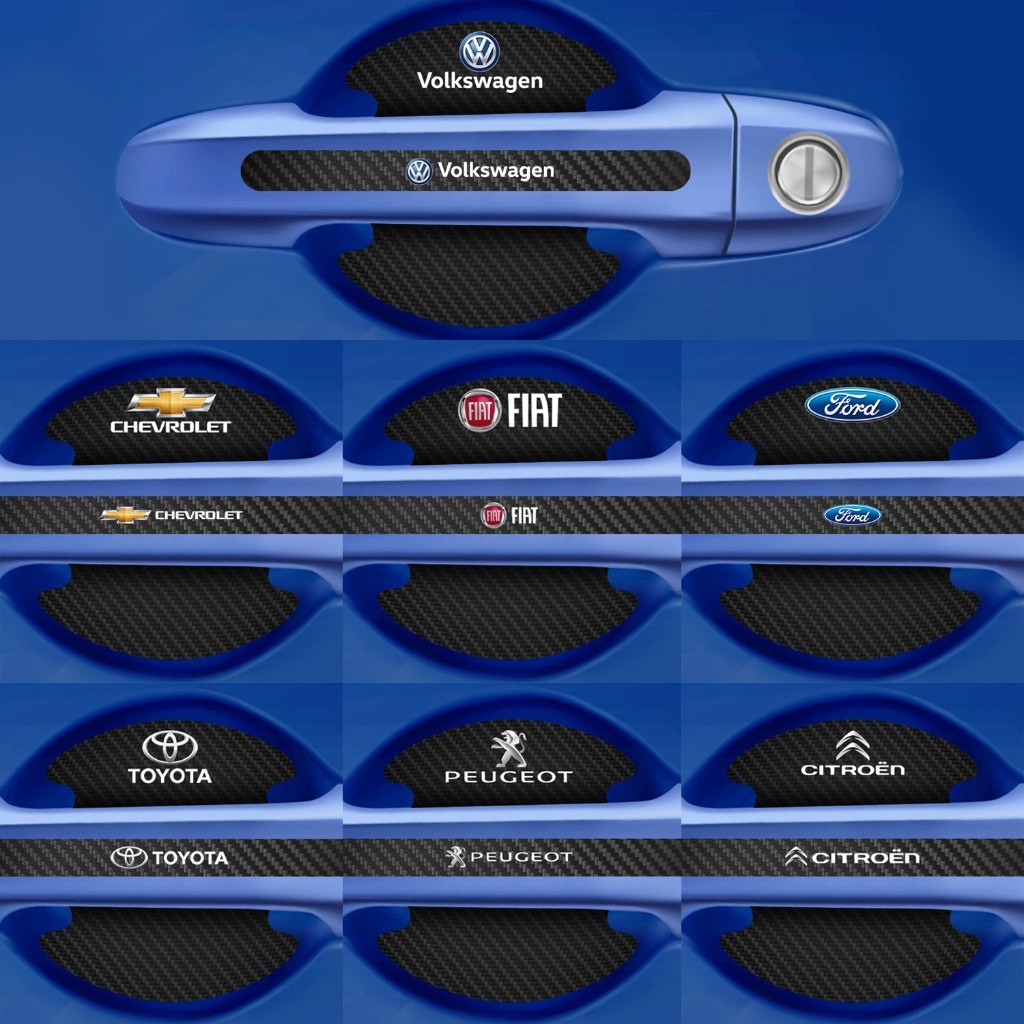 Kit 8 Peças Adesivo Protetor Maçaneta de Porta Fibra de Carbono Carro Anti Arranhões