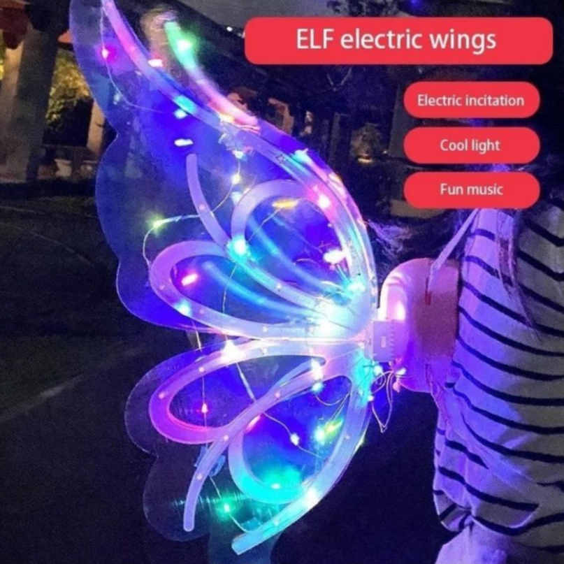 Asas de LED Elétricas com Movimento e Música  Fantasia com Luzes Coloridas – Adultos e Crianças
