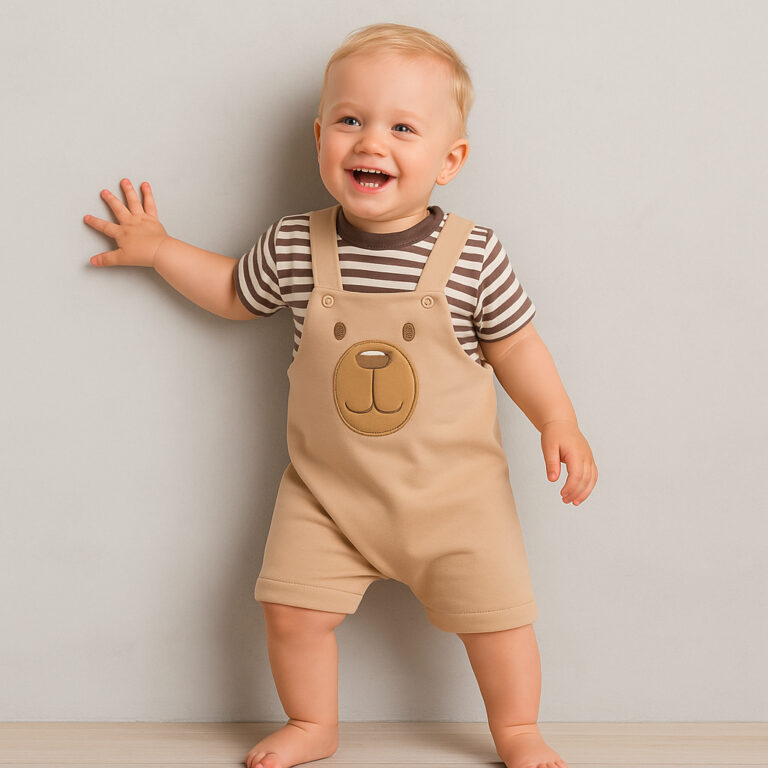 Conjunto Jardineira Roupas de Bebê Menino Manga c