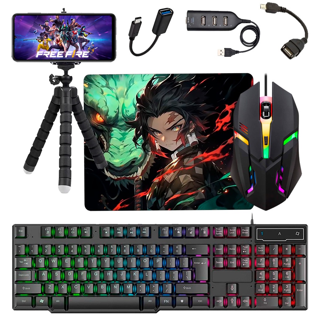 Kit Mobilador Completo Teclado Mouse Gamer Rgb Mouse Pad Hub Tipo c Tripe