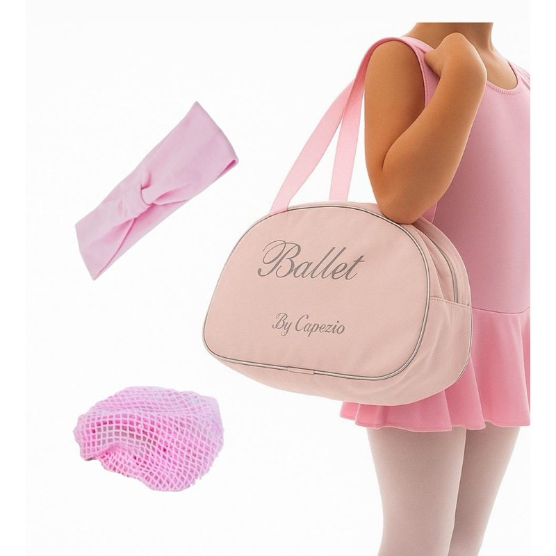 Kit 3 Peças Bailarina Capezio  Bolsa Rosa Bebê + Faixa Nó + Rede de Coque