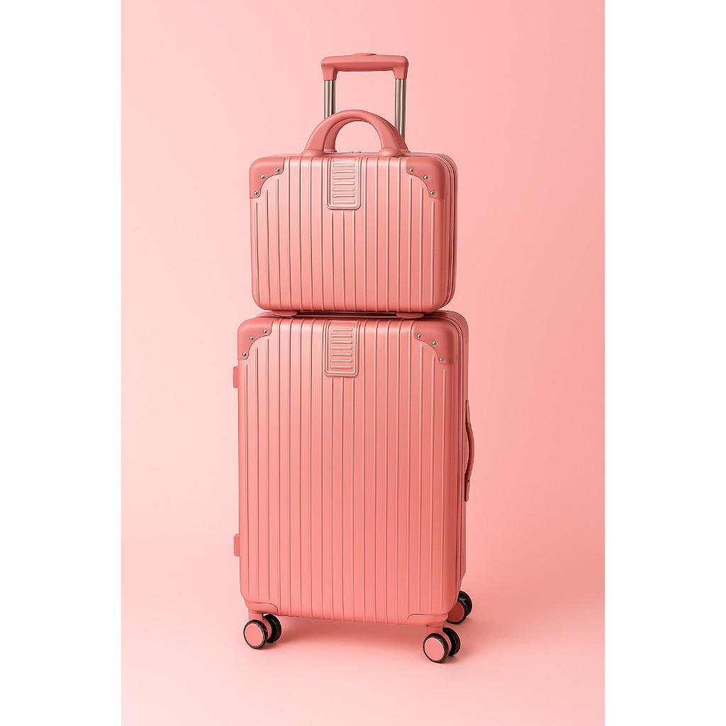 Kit Mala de Viagem ABS Bordo Pequena 10 kg com Frasqueira Rodinhas 360° Resistente Rosé Gold TSA