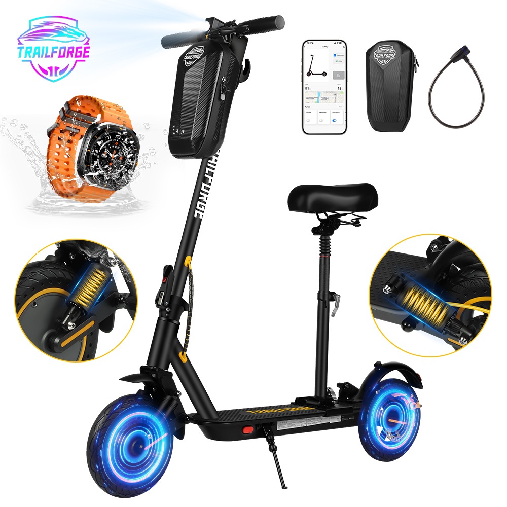 TRAILFORGE Patinete elétrica Scooter T1 600W 10.4AH 10 150kg Amortecedores dianteiros e traseiros