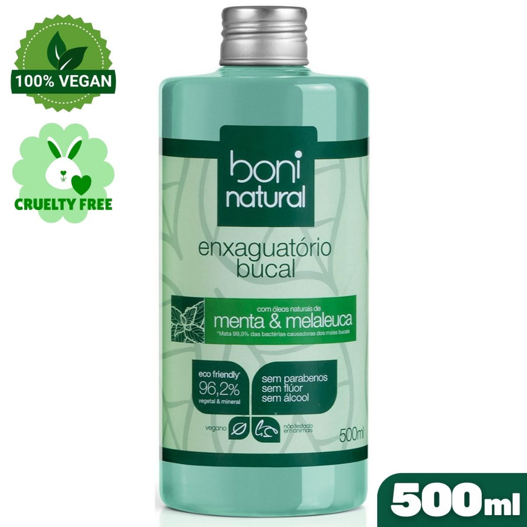 Enxaguante Bucal Vegano Natural Menta e Melaleuca 500ml – Boni Natural