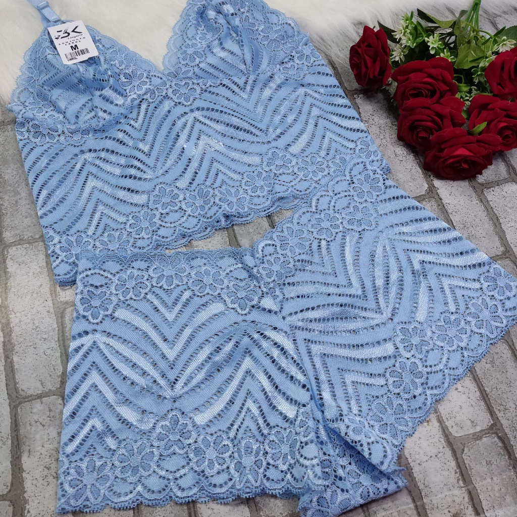 Conjuntos Espera Marido REGULAR e PLUS SIZE Lingerie de Renda Sem Bojo Cropped + Calcinha Calesson