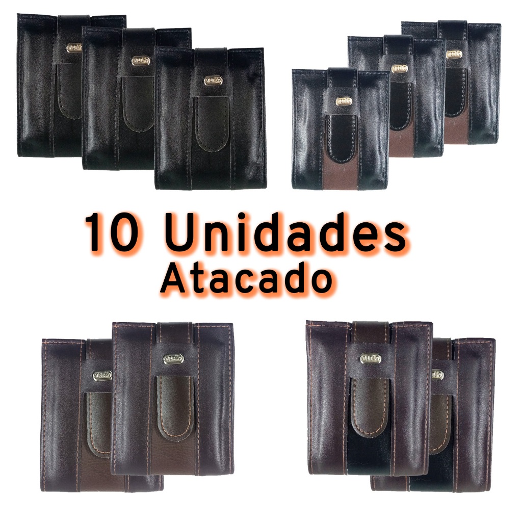 Kit 10 Carteira Masculina Grande com  Porta Documentos Atacado Revenda Barato Cabe RG CNH Porta Moed