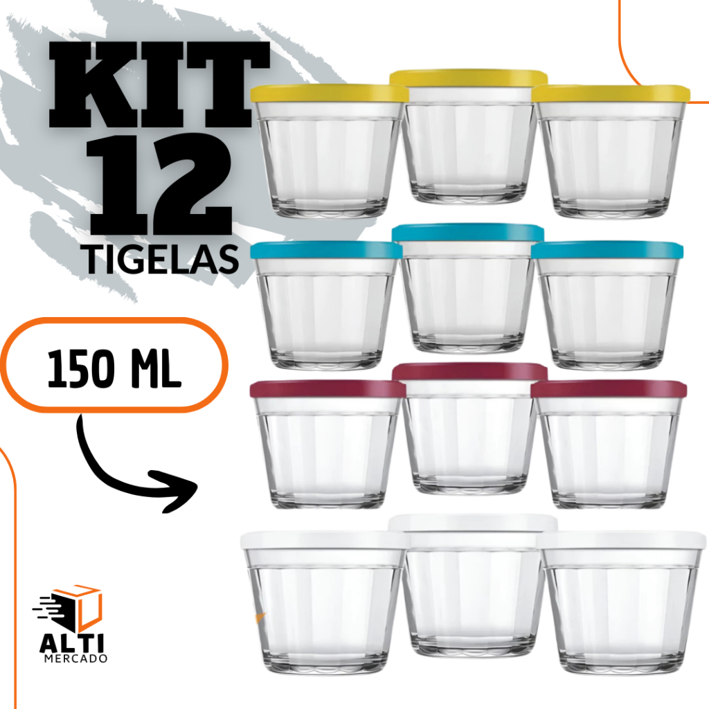 Kit 12 ou 06 Tigelas De Vidro Americana Nadir Com Tampa 150ml Pote Papinha Congelar Alimentos