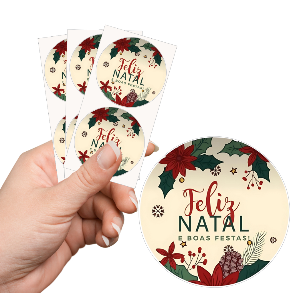 50 Etiquetas Adesivas Fofas – Perfeitas para Recebidos | Tam. 4 cm | Feliz Natal
