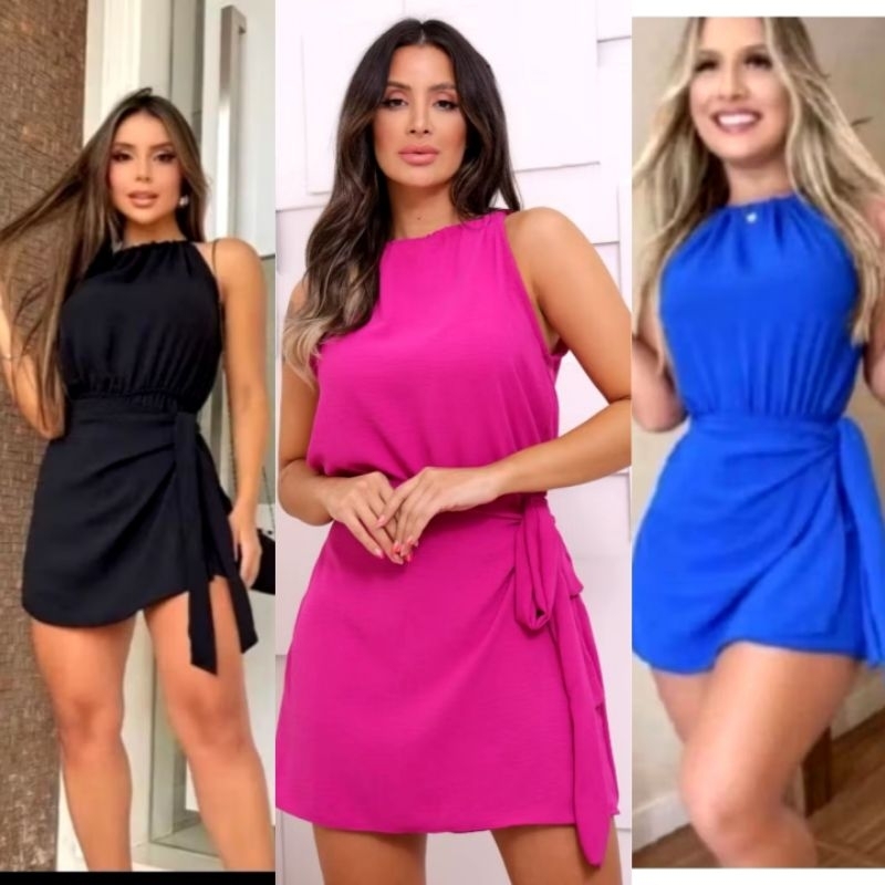 Macacão Feminino Short Saia Tecido Duna Liso