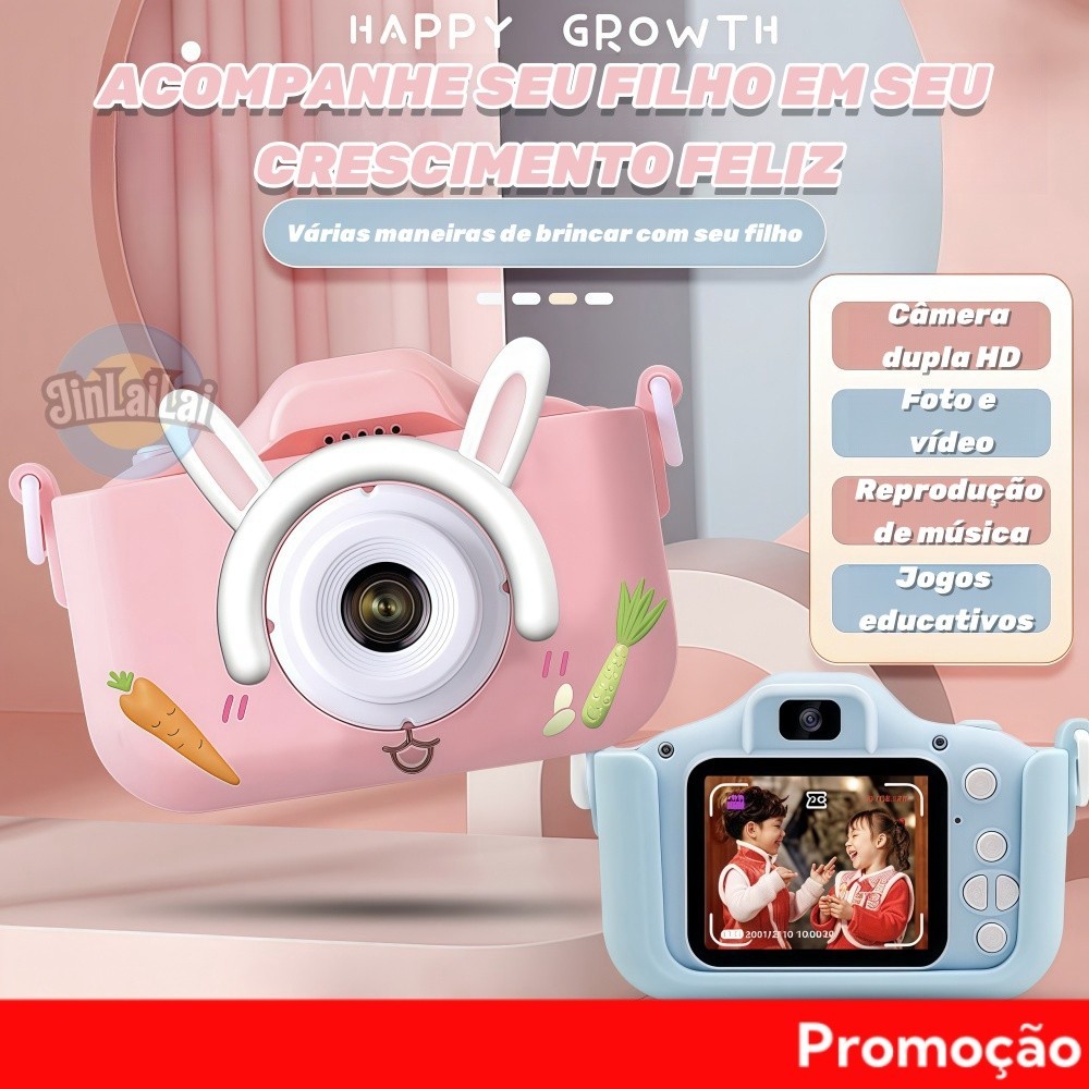 Mini Câmera Infantil Mini Recarregável Com Capa Video Jogos Fotos