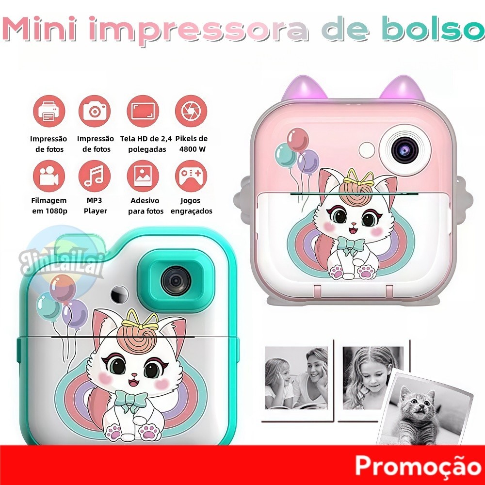 Camera Fotografica Infantil Com Led Nas Orelha De Gato Impressão Instantânea Para Fotografia Fotográ