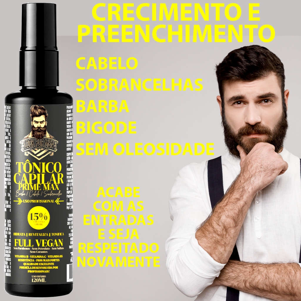 Tônico Prime Max Look FM Serum de Ultra Crescimento Fortalecimento Barba Cabelo e Sobrancelha