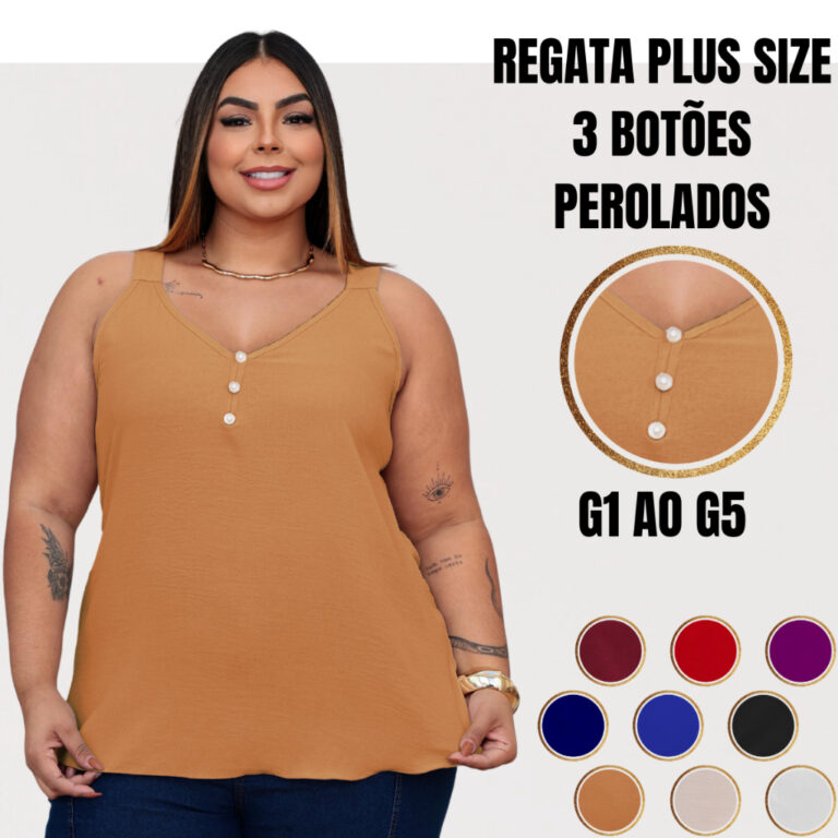 Blusa Regata Feminina Plus Size Duna com Botões P