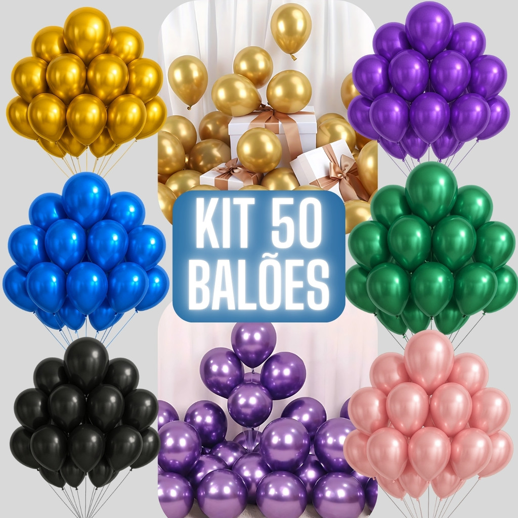 50 Balão Bexiga Metalizada N. 10 Decoração De Festa Metalizada Aniversário Casamento Evento Painel
