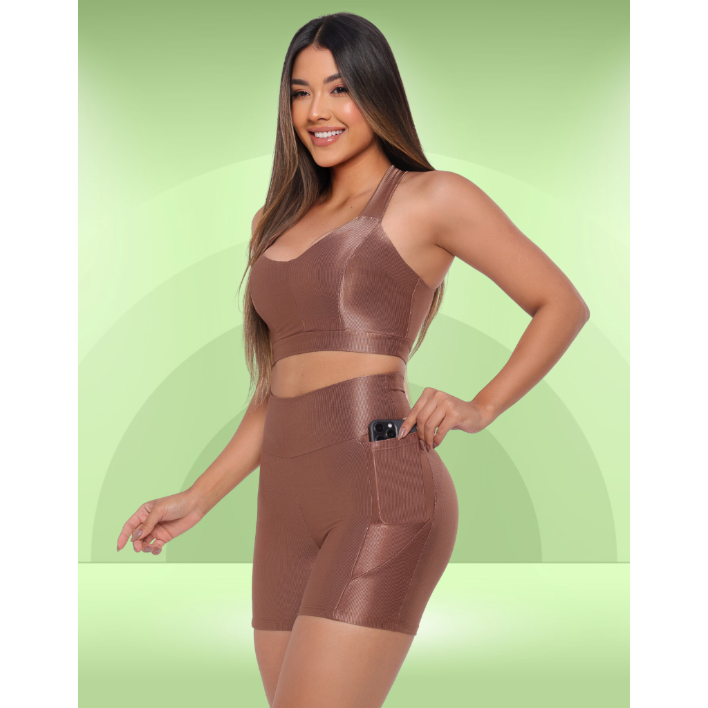 Conjunto de Short Com Bolso Fitness Para Treino Academia Feminino