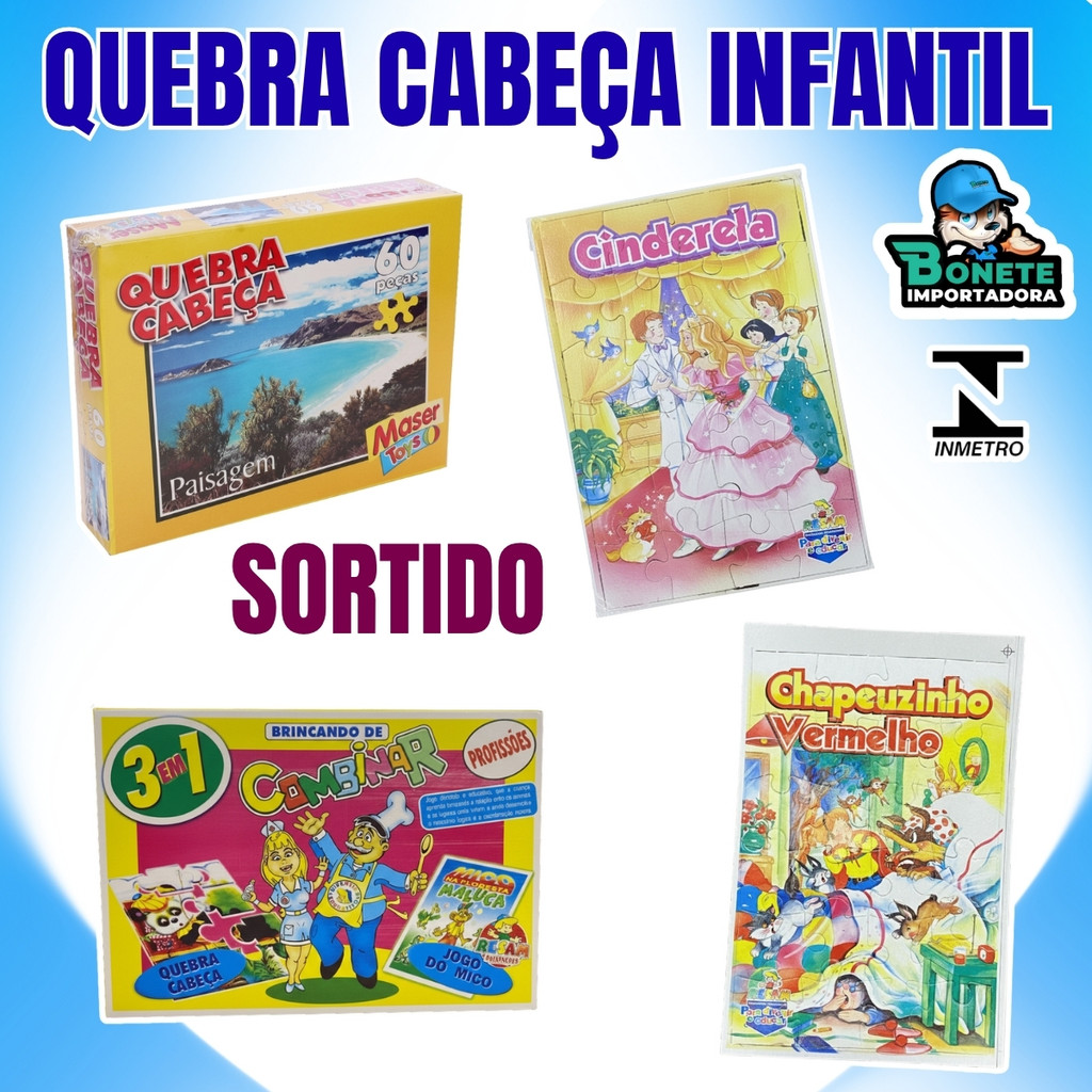 Brinquedo Infantil Sortido Educativo Balão Metalizado e Quebra-Cabeça de Personagens