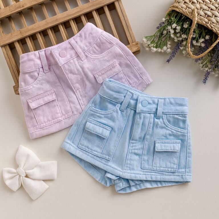 Short Saia Jeans Colorido Infantil Feminino com Aj