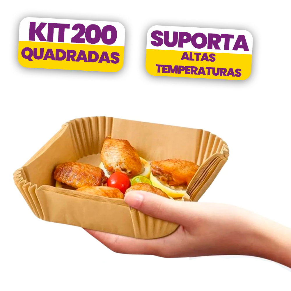 Kit 50 a 200 Formas de Papel para Air Fryer Antiaderente Quadrada e Redonda Não Suja