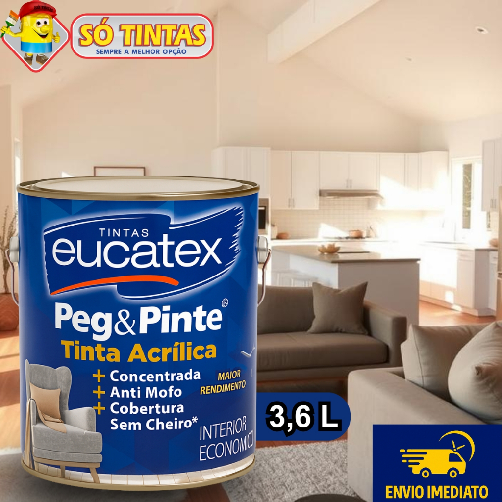 Tinta para Parede Interna Anti Mofo Acrílica Sem Cheiro 3,6 Litros Peg e Pint Eucatex