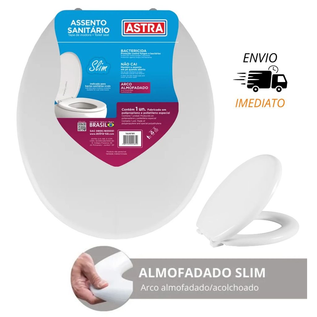 Assento Sanitário Almofadado Oval Astra Universal Banheiro Tampa de Vaso Antibactericida