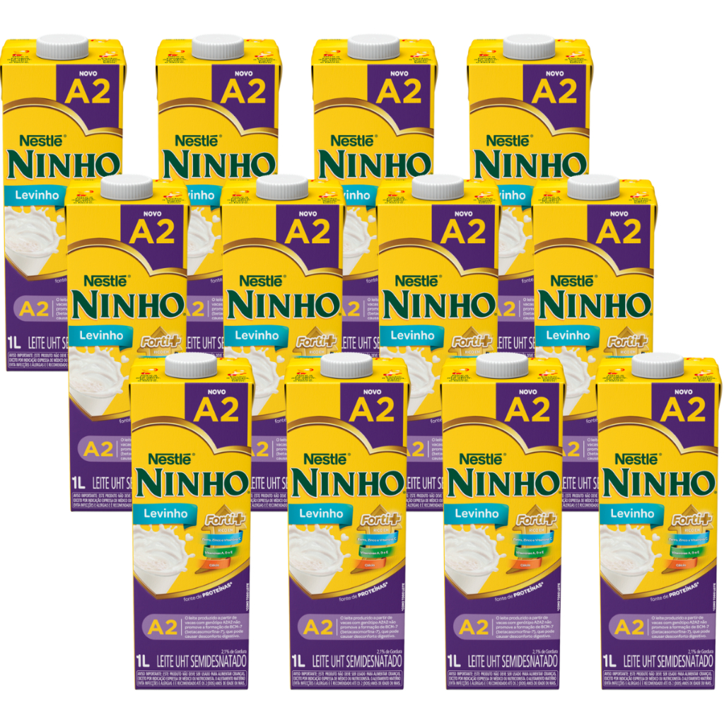 Kit C/12 Leite Ninho Semidesnatado A2 1L