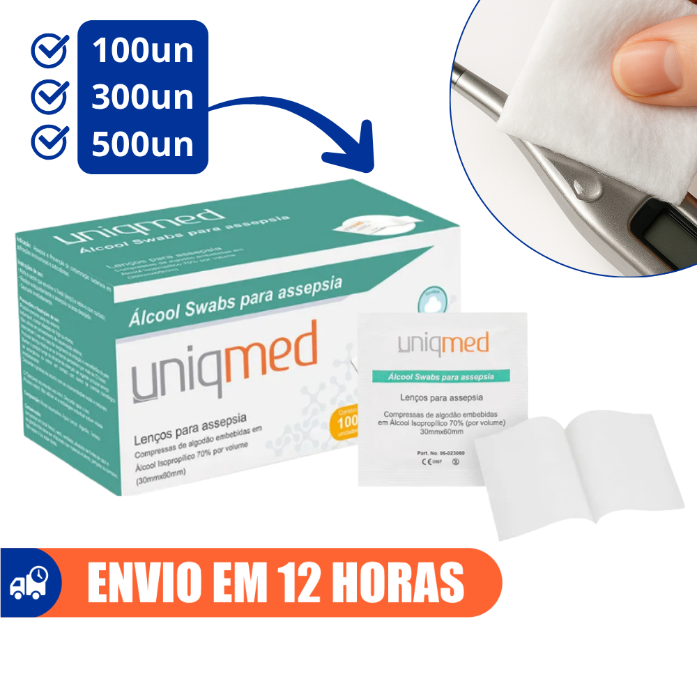 Álcool Swab 70% Saches Lenços Umedecidos Uniqmed