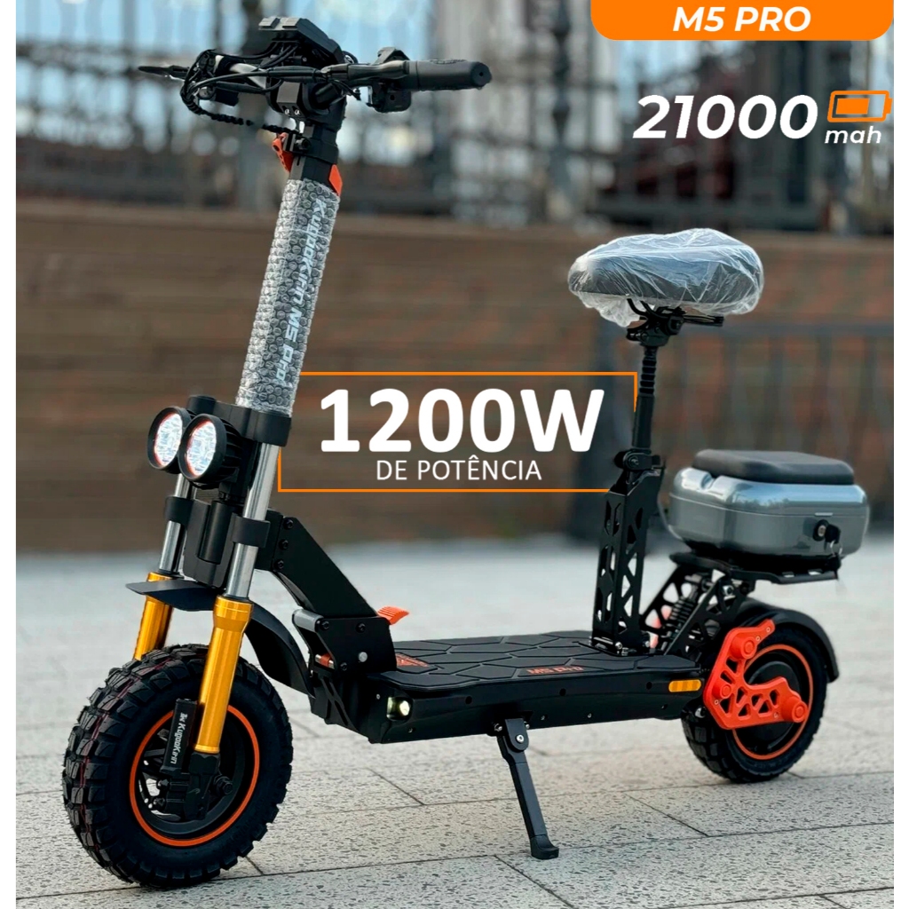 Moto Elétrica Scooter Patinete Elétrico Adulto com Banco Duplo 1200w 52Km/h Off Road Com Painel LED